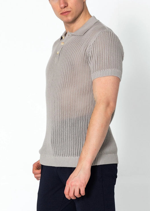 RNT23 openwork knit polo shirt grey