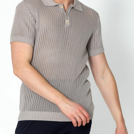 RNT23 openwork knit polo shirt grey