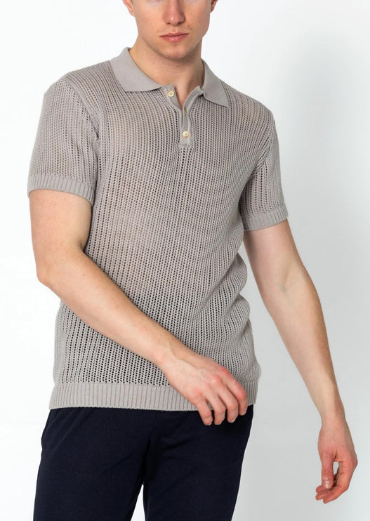 RNT23 openwork knit polo shirt grey