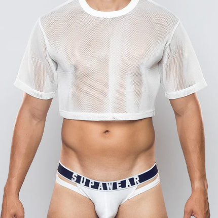 Supawear 3D mesh cropped top white