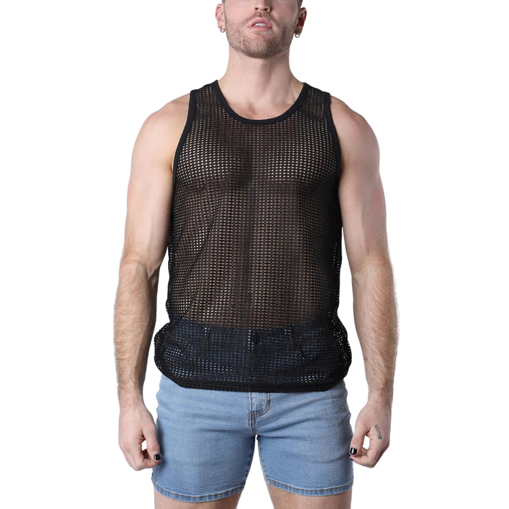 Timoteo Palm Canyon crochet mesh tank black