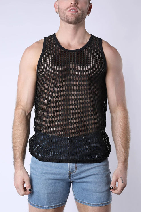 Timoteo Palm Canyon crochet mesh tank black