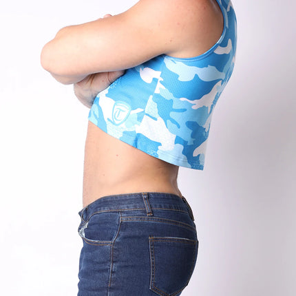 Timoteo X-Fit Camo Cloud sports mesh crop top blue