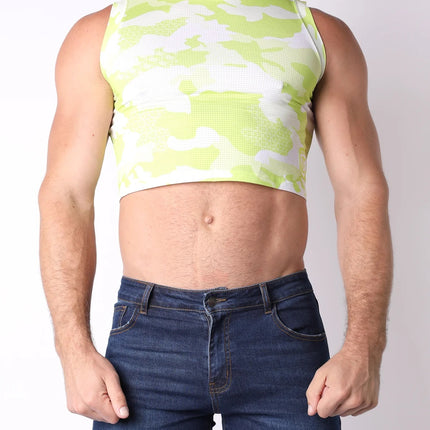 Timoteo X-Fit Camo Cloud sports mesh crop top lime green