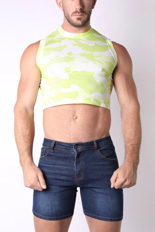 Timoteo X-Fit Camo Cloud sports mesh crop top lime green