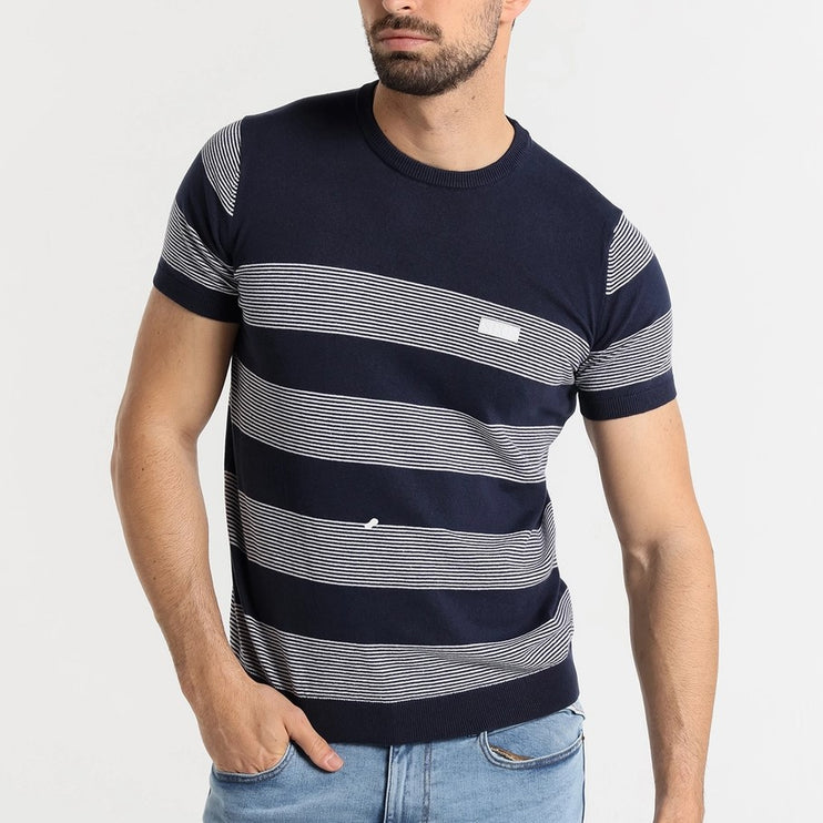 Six Valves knit striped cotton t-shirt navy