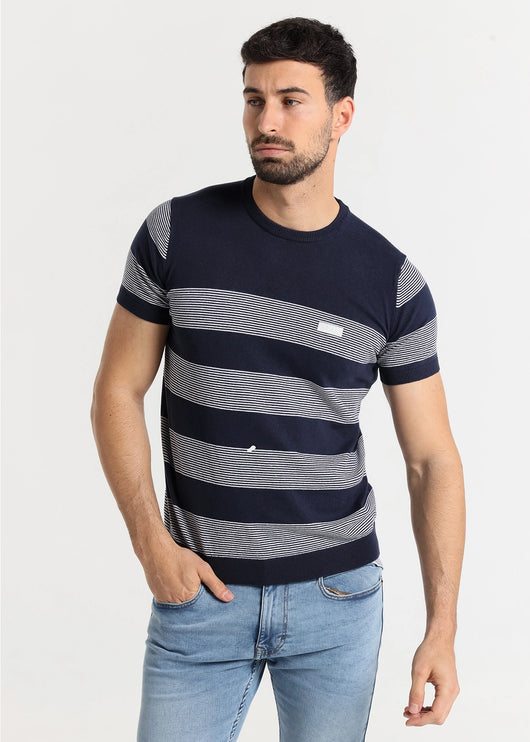 Six Valves knit striped cotton t-shirt navy