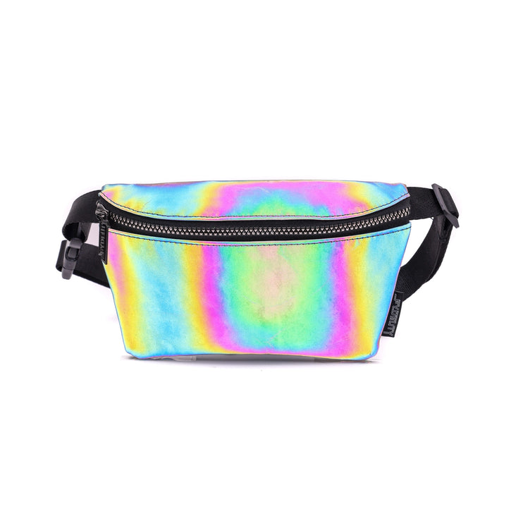 Ultra slim fanny pack reflective rainbow