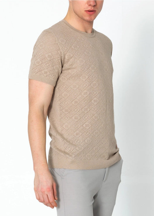 RNT23 Geometric crochet t-shirt stone