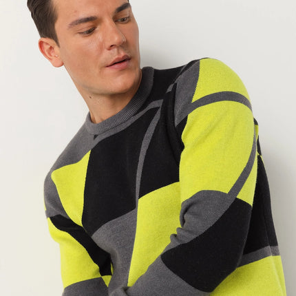 Lois abstract color block sweater grey/lime