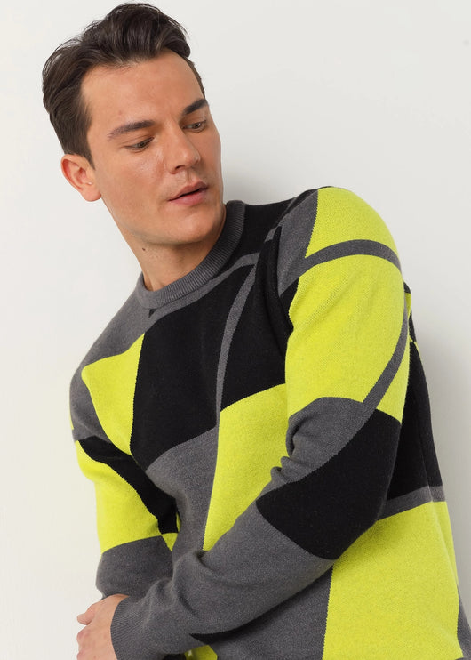 Lois abstract color block sweater grey/lime