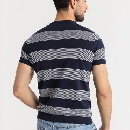 Six Valves knit striped cotton t-shirt navy