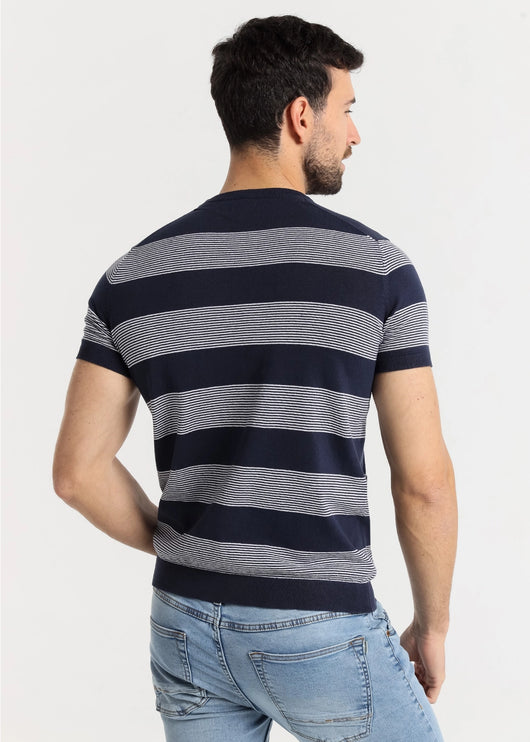 Six Valves knit striped cotton t-shirt navy