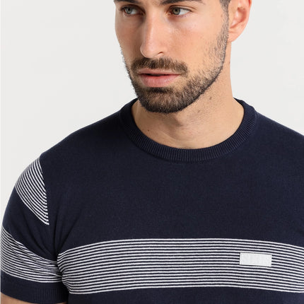 Six Valves knit striped cotton t-shirt navy