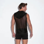 Code 22 Mesh Striped sleeveless hoodie 9630 black