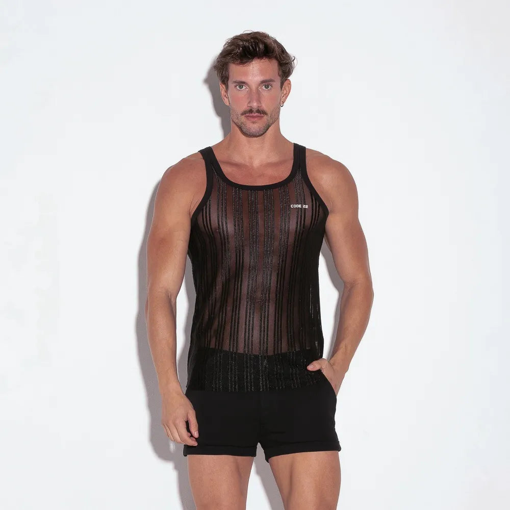 Code 22 Mesh Striped tank 9632 black