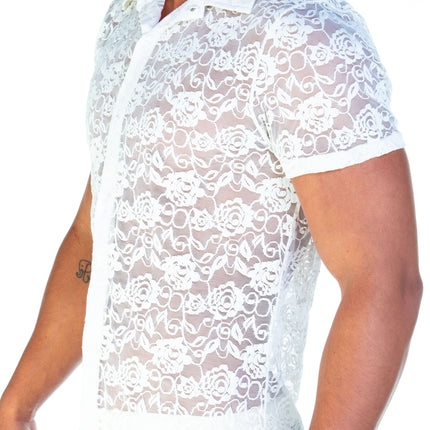 Gigo Redemption slim fit short sleeve lace shirt beige