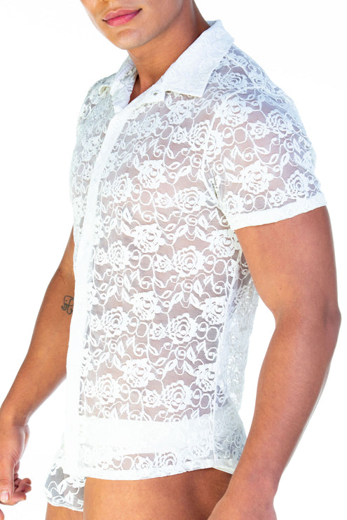 Gigo Redemption slim fit short sleeve lace shirt beige