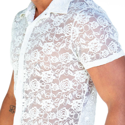 Gigo Redemption slim fit short sleeve lace shirt beige