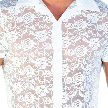 Gigo Redemption slim fit short sleeve lace shirt beige